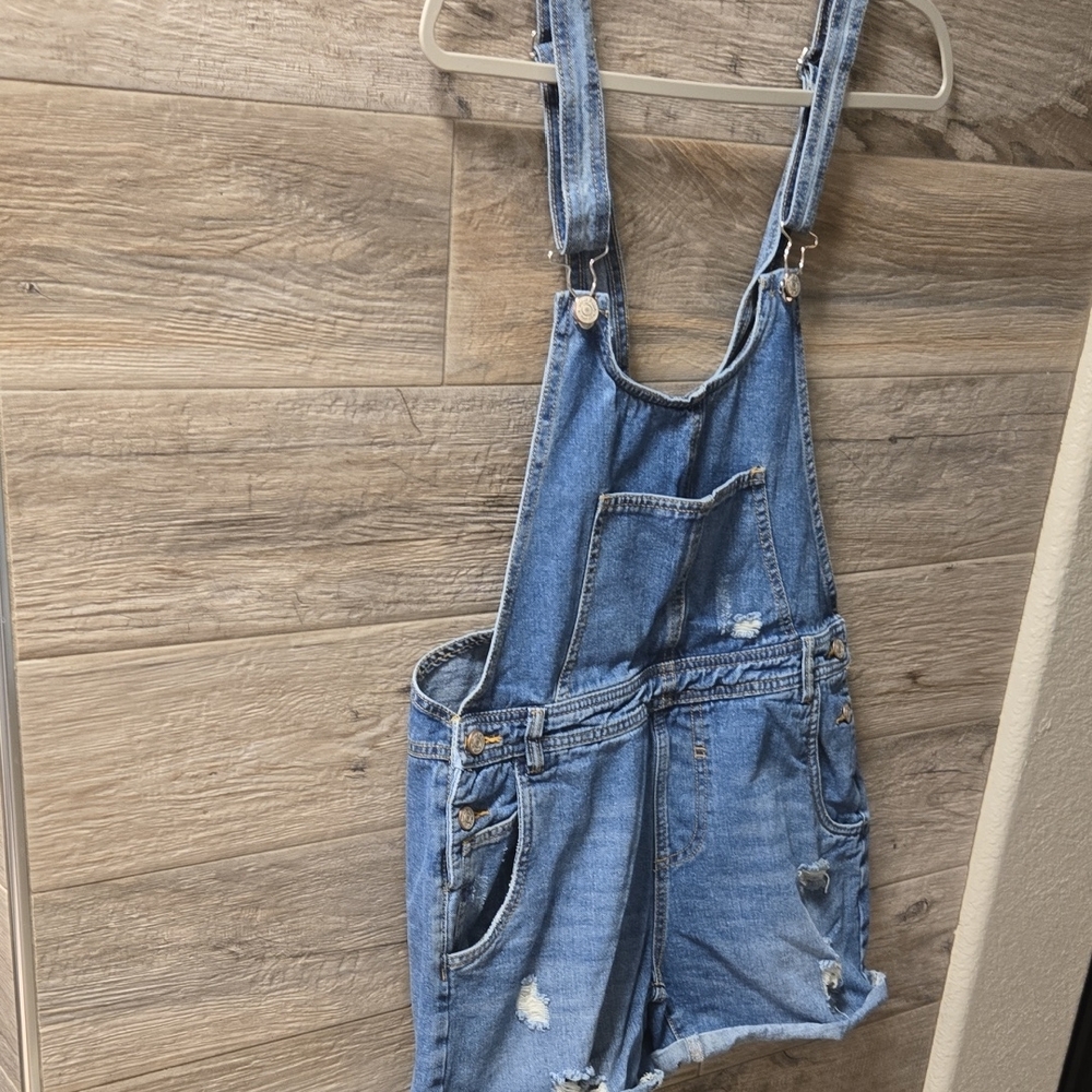 White Birch Blue Denim Overall Shorts